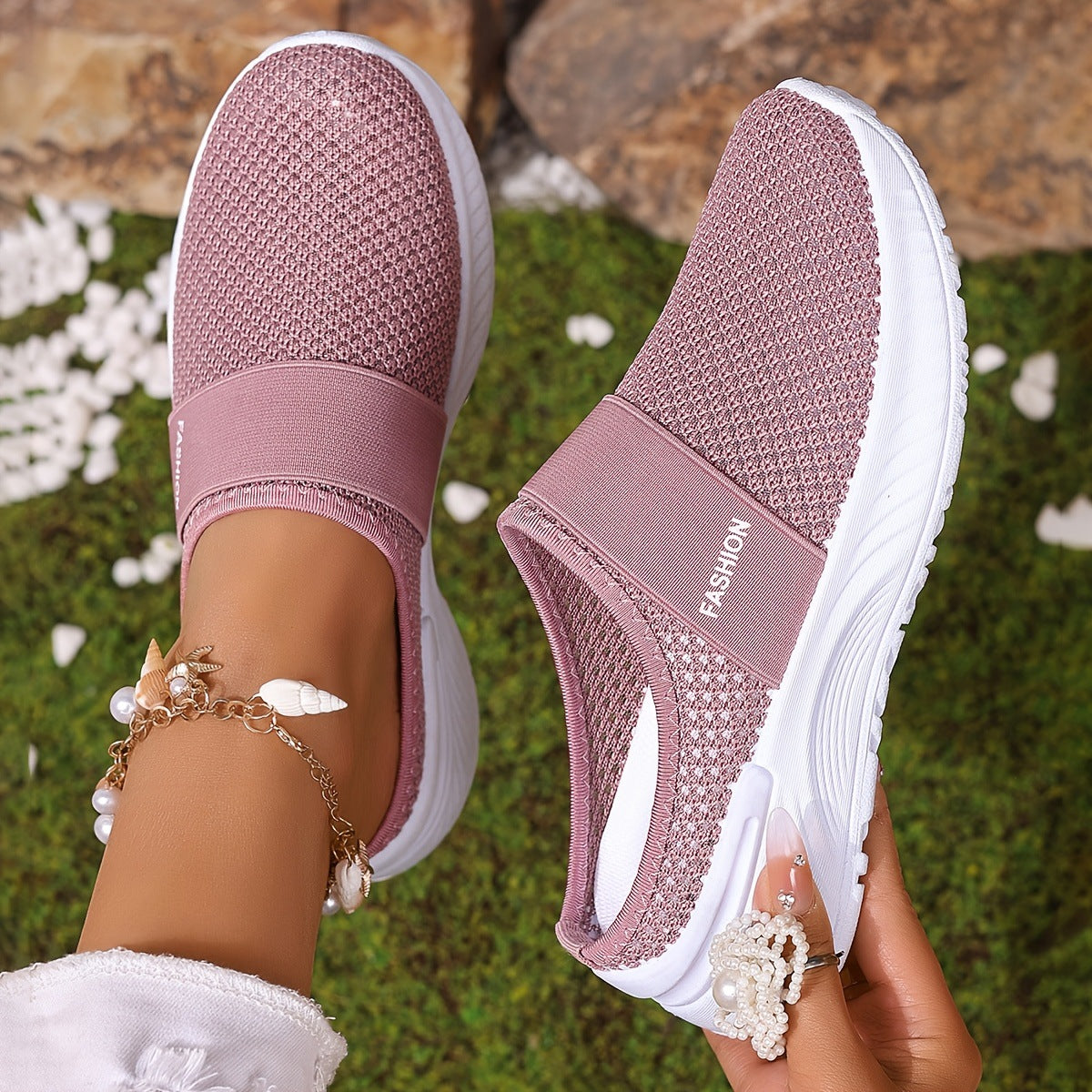 Summer Air Mesh Slip On Trainers | Comfort Open Back Casual Walking Footwear