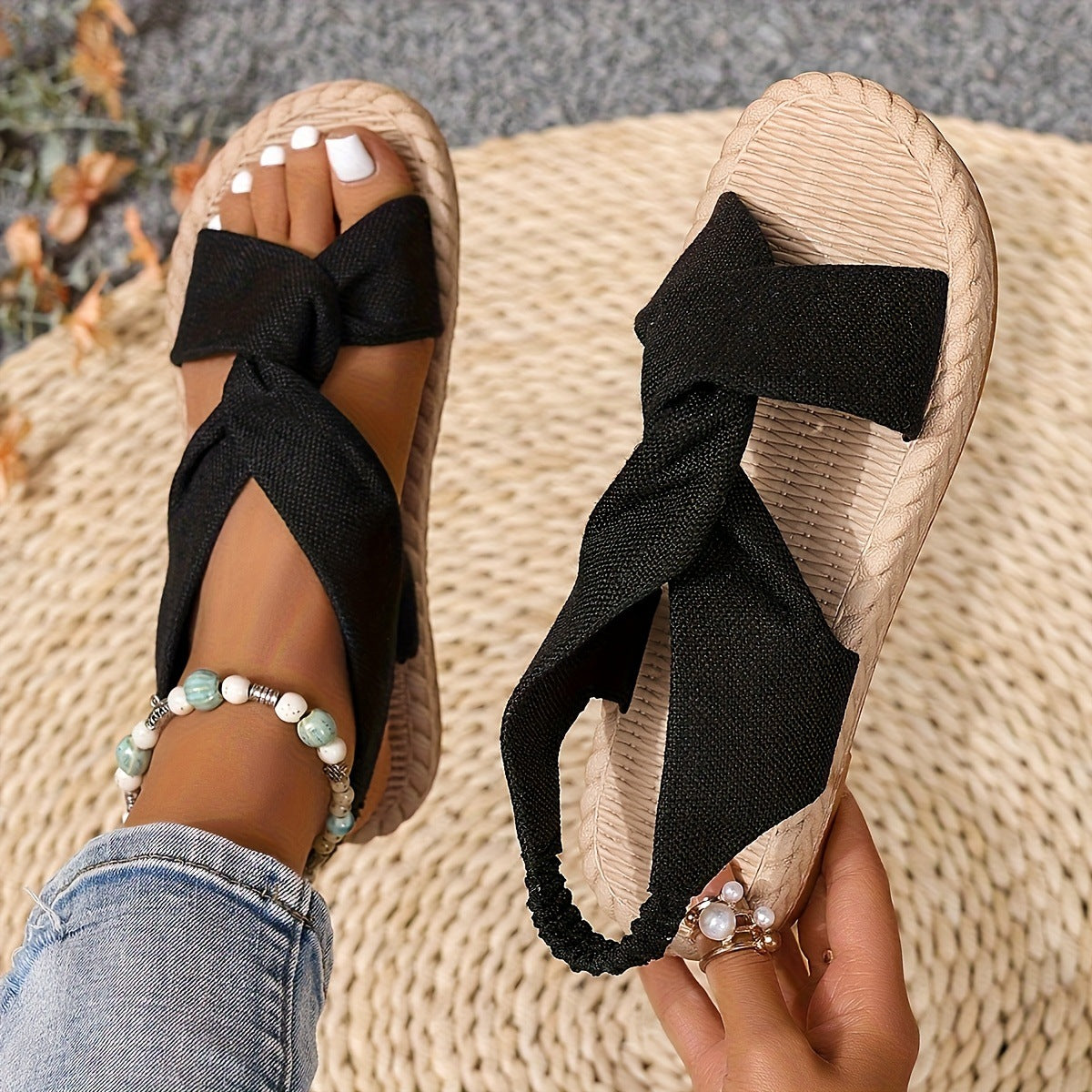 Bohemian Twisted Band Espadrille Sandals for Daily Summer Outfit