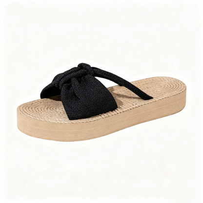 Sweet Knotted Bow Platform Slides | Breathable Fabric Summer Beach Sandals
