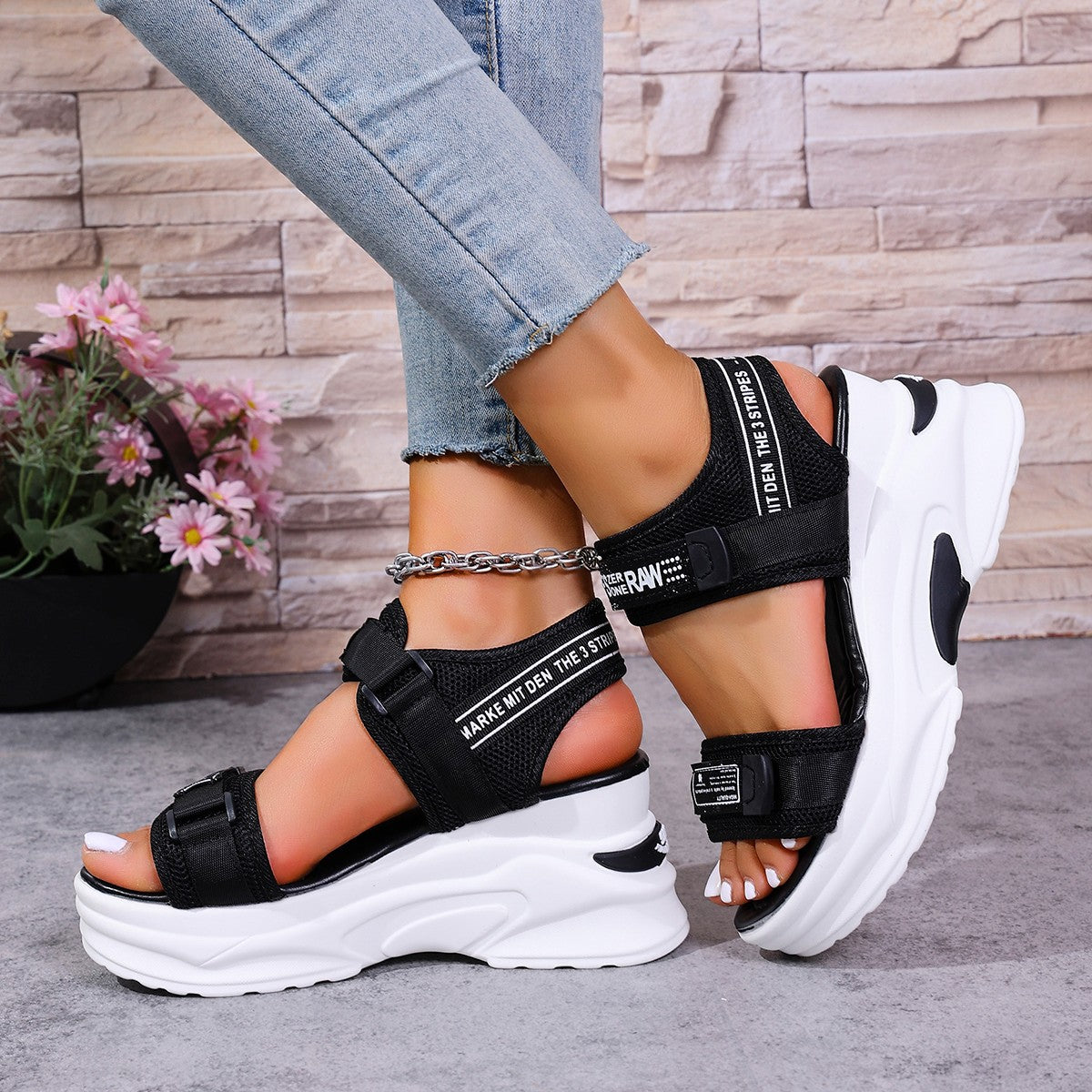 💝Summer Sale⭐❤2026 Summer Women's One Strap Hook & Loop Wedge Platform Sandals Fashion Versatile Beach Casual Shoes