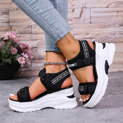 💝Summer Sale⭐❤2026 Summer Women's One Strap Hook & Loop Wedge Platform Sandals Fashion Versatile Beach Casual Shoes