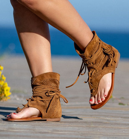 😍Last Day 50% OFF😍-Womens Back Strappy Retro Bohemian Tassel Sandals