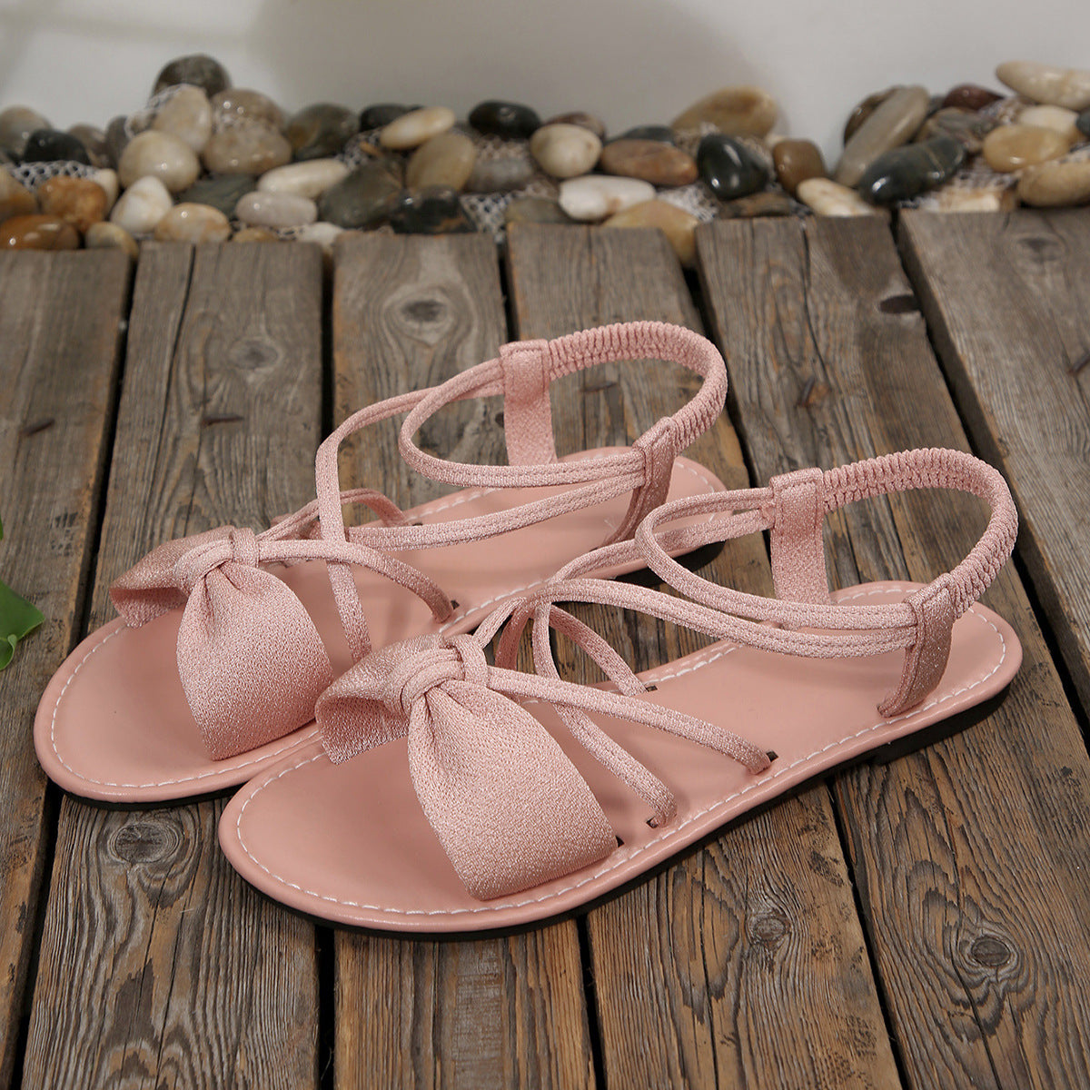 Knot-Front Elastic Ankle Sandals