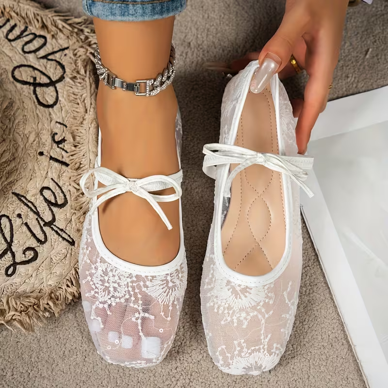 Hidden Wedge Lace Ballet Flats for Women
