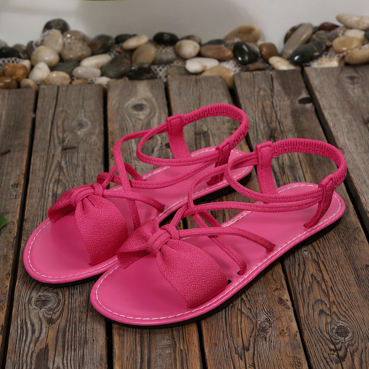 Knot-Front Elastic Ankle Sandals