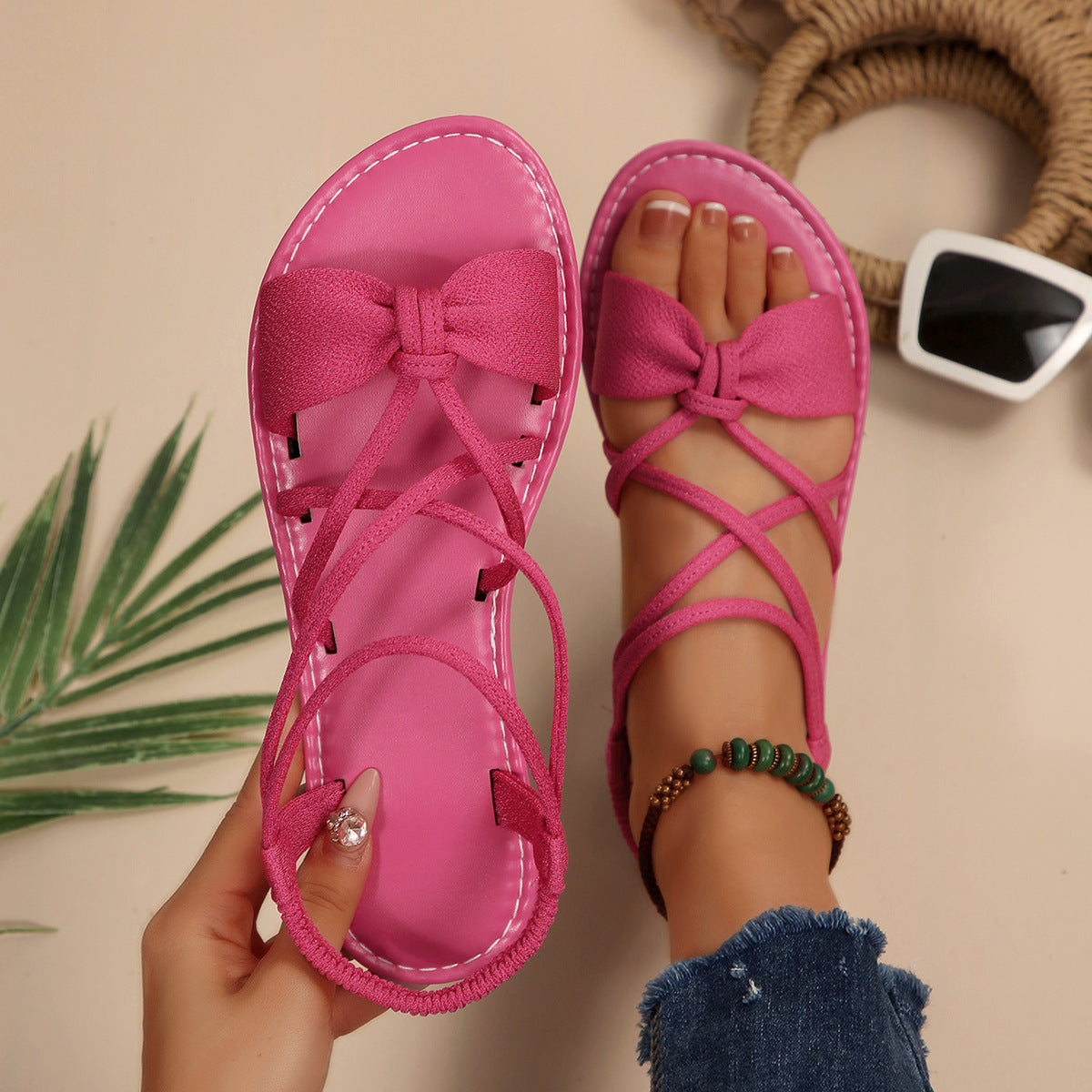 Knot-Front Elastic Ankle Sandals