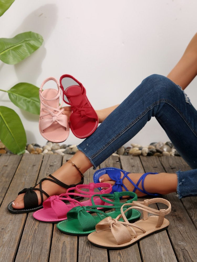 Knot-Front Elastic Ankle Sandals