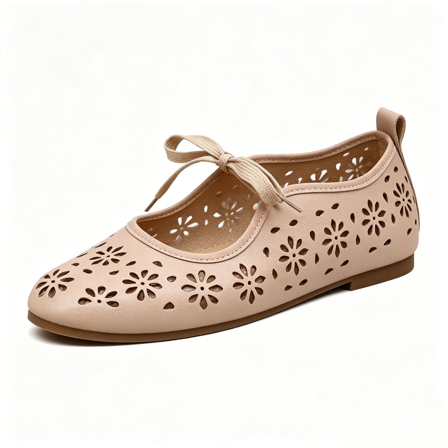 Ladies Breathable Perforated Floral Flat Shoes Casual Walking Daily Footwear