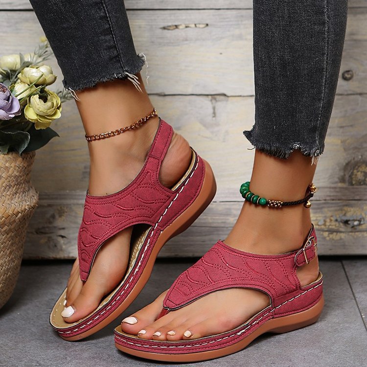 Comfortable Padded T-Strap Wedge Sandals for Beach & Casual Summer Outfit