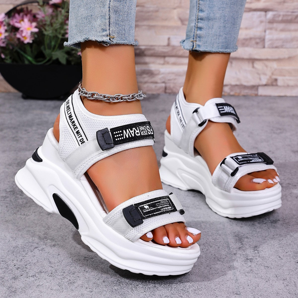 💝Summer Sale⭐❤2026 Summer Women's One Strap Hook & Loop Wedge Platform Sandals Fashion Versatile Beach Casual Shoes