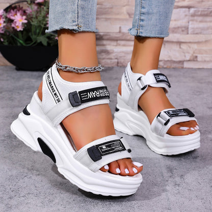 💝Summer Sale⭐❤2026 Summer Women's One Strap Hook & Loop Wedge Platform Sandals Fashion Versatile Beach Casual Shoes