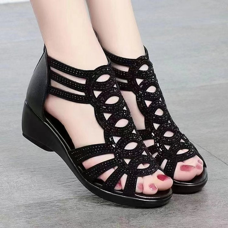 Comfortable Nude Hollow-out Wedge Sandals for Daily Casual Wear