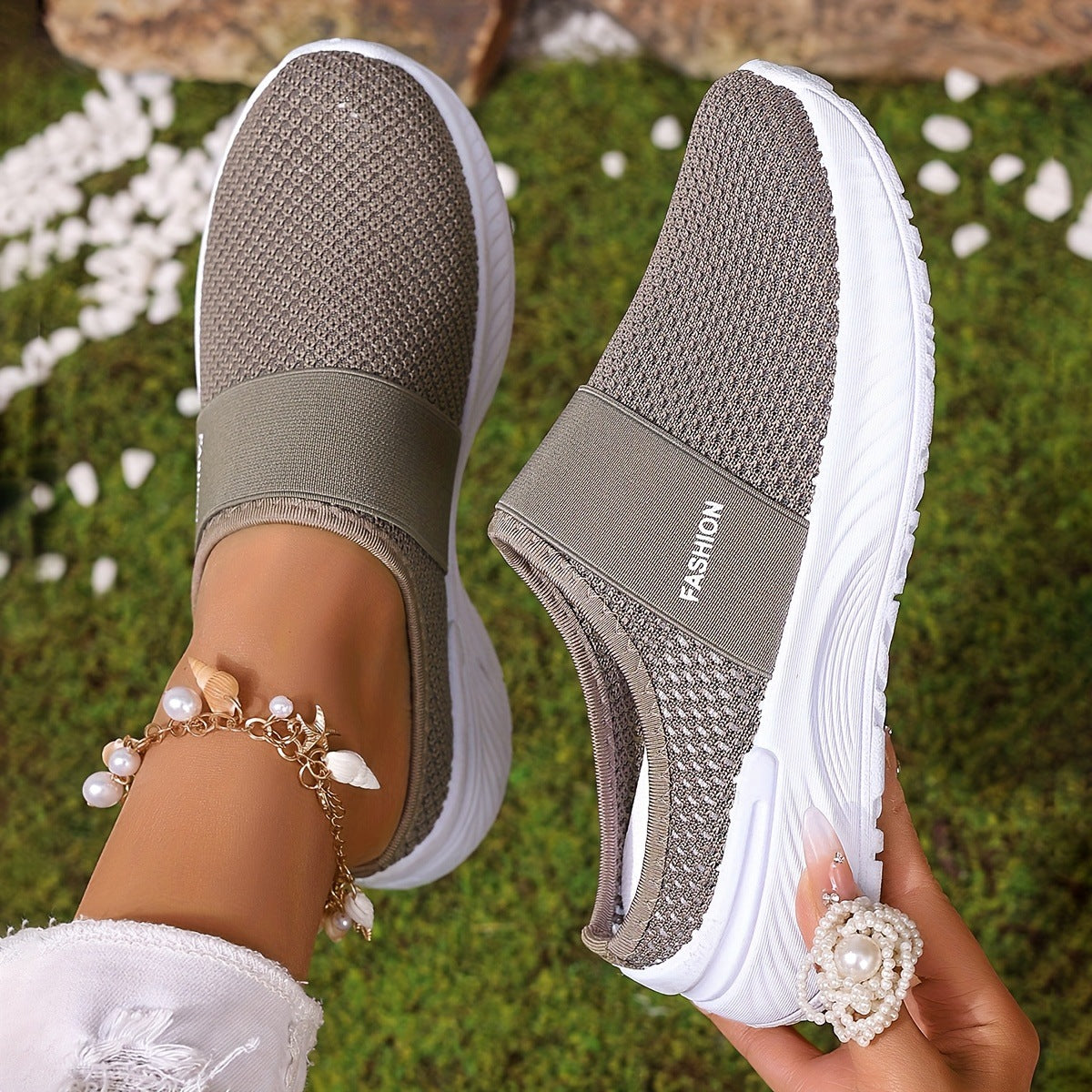 Summer Air Mesh Slip On Trainers | Comfort Open Back Casual Walking Footwear