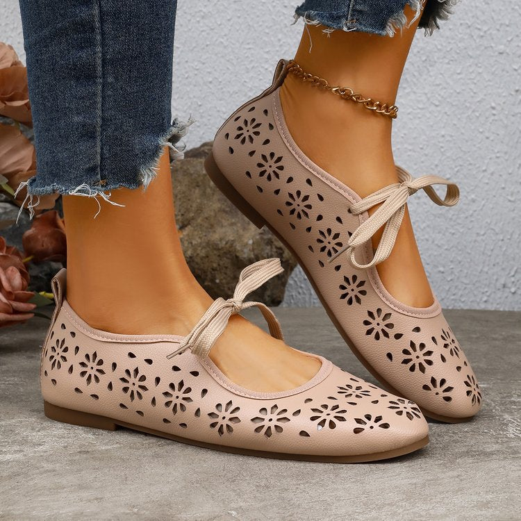 Ladies Breathable Perforated Floral Flat Shoes Casual Walking Daily Footwear