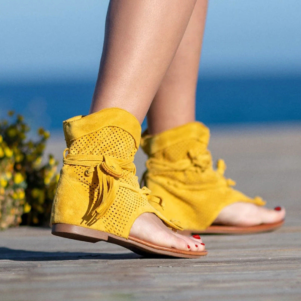 😍Last Day 50% OFF😍-Womens Back Strappy Retro Bohemian Tassel Sandals
