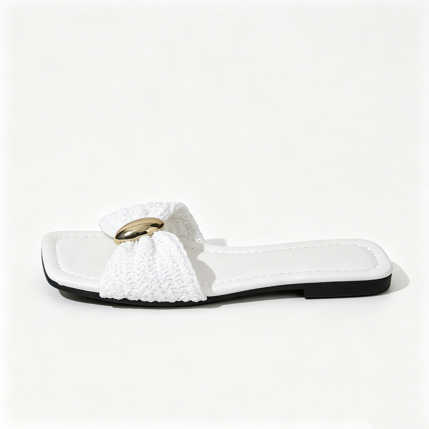 🔥 SUMMER SALE 🔥 Women's Raffia Woven Slide Sandals, Boho Gold Accent Flat Slippers | Beach-Ready Must-Have! ☀️