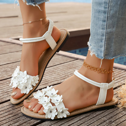 Summer Beach Sandals for Women  Comfortable Floral Ankle Strap Shoes