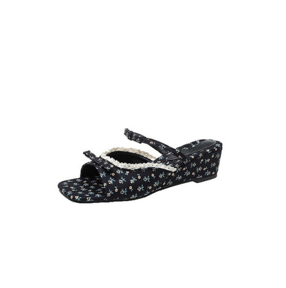Women Ditsy Floral Print Wedge Ankle Strap Sandals Open Toe Summer Shoes