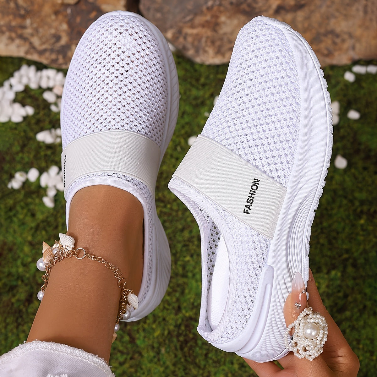 Summer Air Mesh Slip On Trainers | Comfort Open Back Casual Walking Footwear