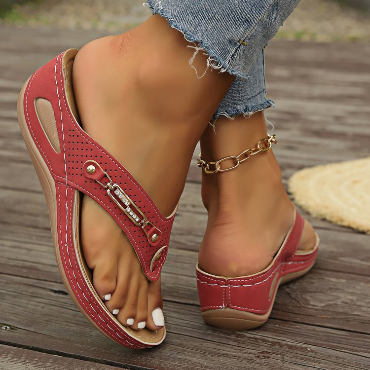 Women's Wedge Heel Flip Flops, Thong Sandals, Casual Beach Slides