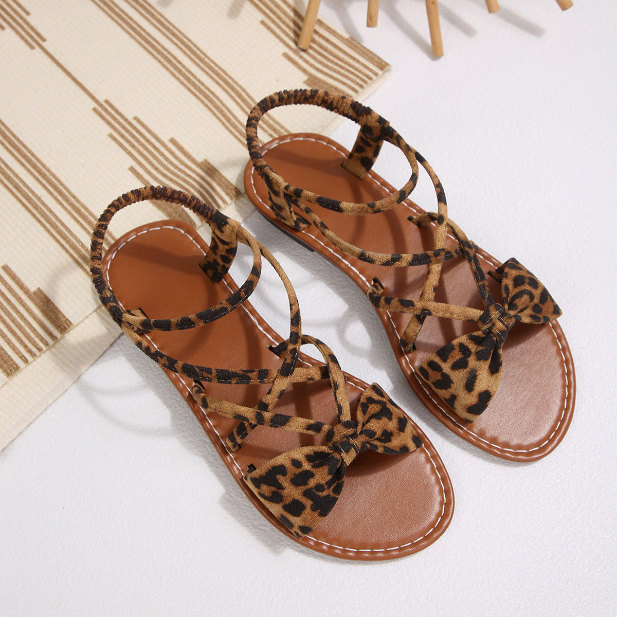Knot-Front Elastic Ankle Sandals – Easy Slip-On with Arch Support