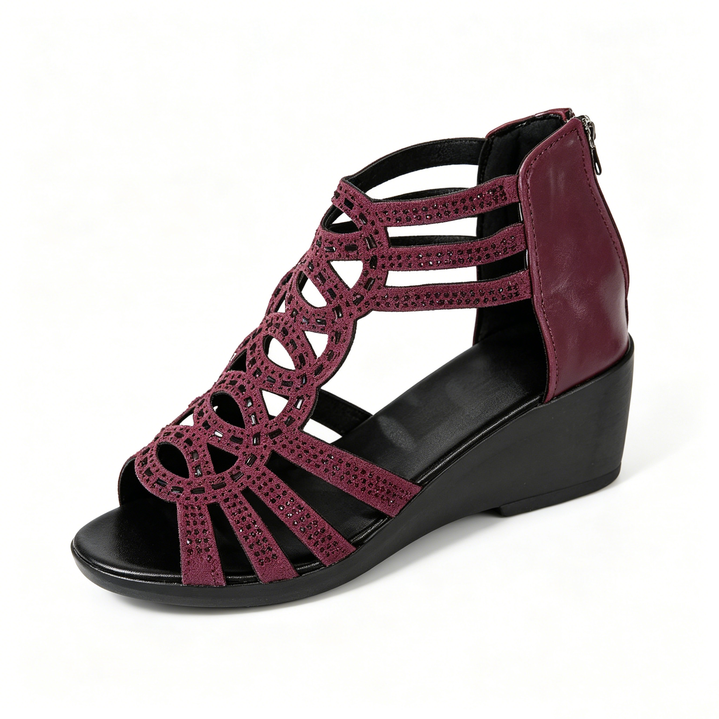 Comfortable Nude Hollow-out Wedge Sandals for Daily Casual Wear