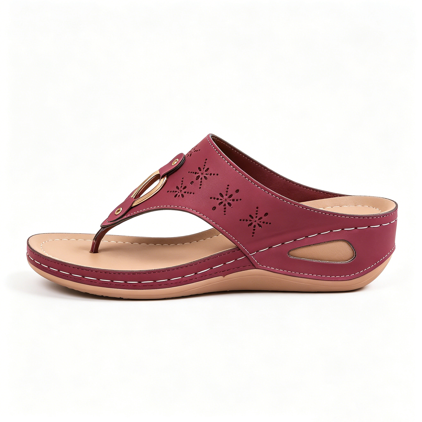 Boho Stitched Comfort Wedge Flip Flops, All-Day Cushioned Beach Footwear