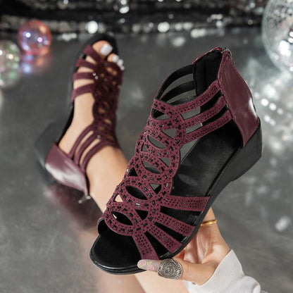 Comfortable Nude Hollow-out Wedge Sandals for Daily Casual Wear