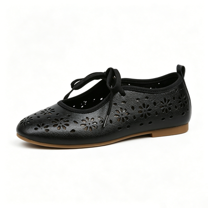 Ladies Breathable Perforated Floral Flat Shoes Casual Walking Daily Footwear