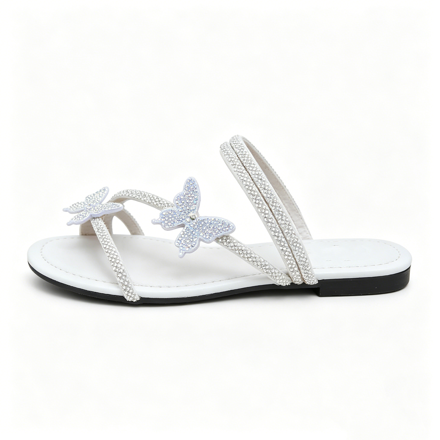 Women's Rhinestone Butterfly Slide Sandals, Shiny Crystal Flat Slippers, Glamorous Summer Open-Toe Sandals