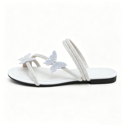 Women's Rhinestone Butterfly Slide Sandals, Shiny Crystal Flat Slippers, Glamorous Summer Open-Toe Sandals