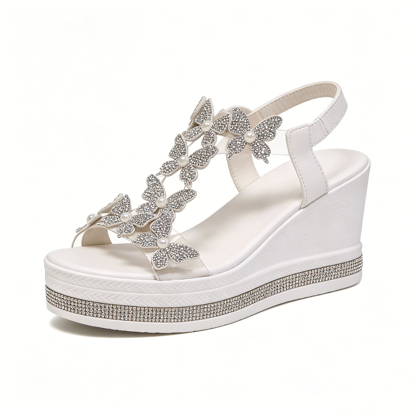 Women's Rhinestone Butterfly Wedge Sandals with Arch Support