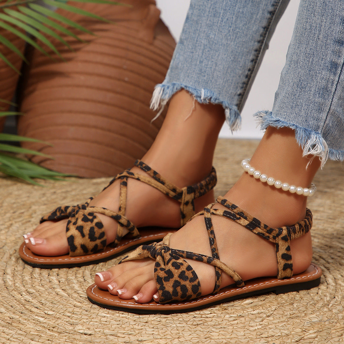 Knot-Front Elastic Ankle Sandals – Easy Slip-On with Arch Support
