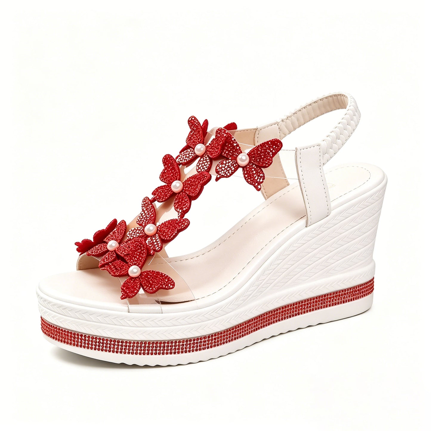 Women's Rhinestone Butterfly Wedge Sandals with Arch Support