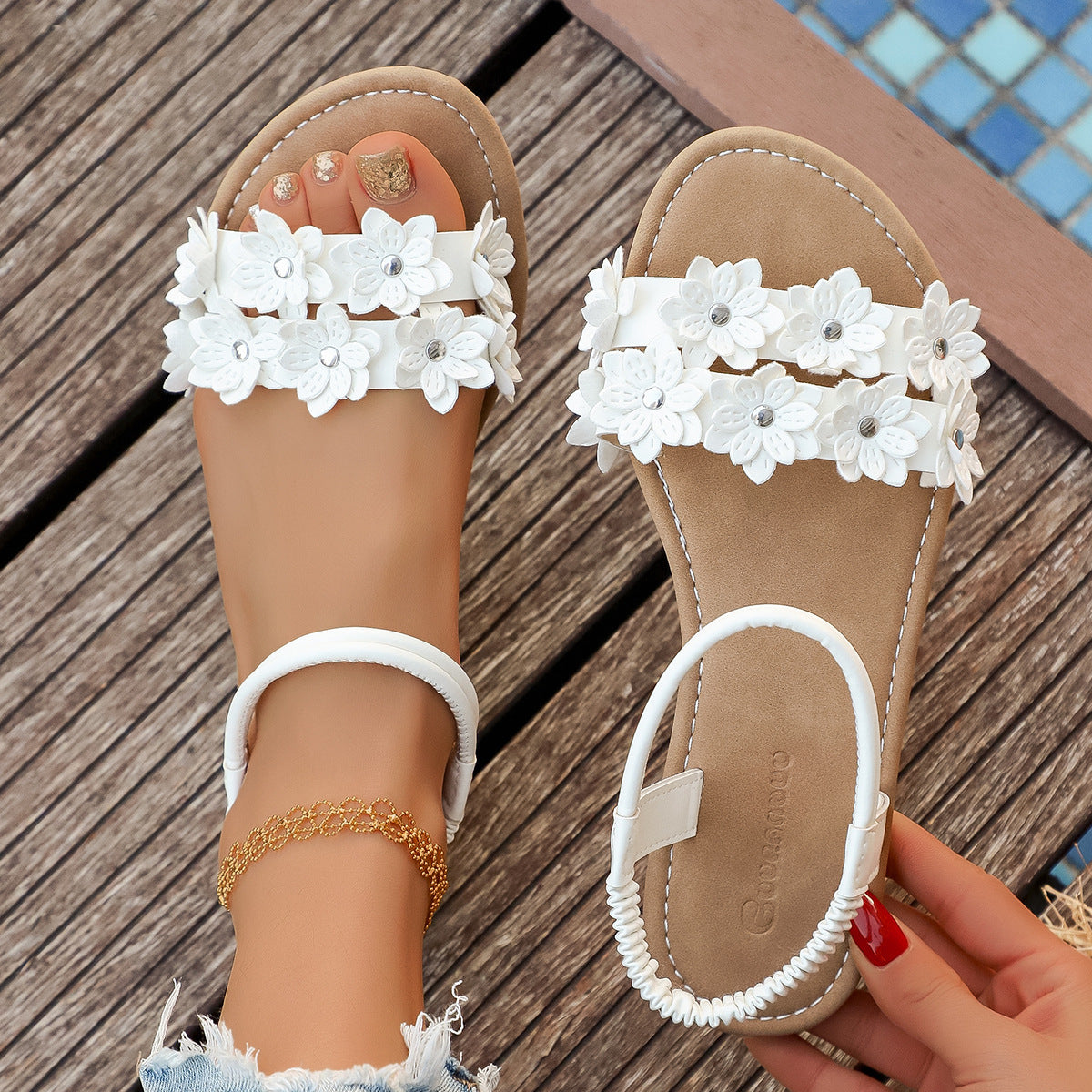 Summer Beach Sandals for Women  Comfortable Floral Ankle Strap Shoes