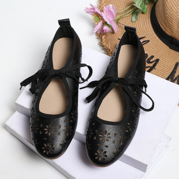 Ladies Breathable Perforated Floral Flat Shoes Casual Walking Daily Footwear