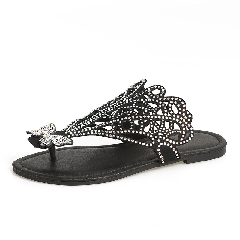 Women's Rhinestone Embellished Butterfly Flat Sandals