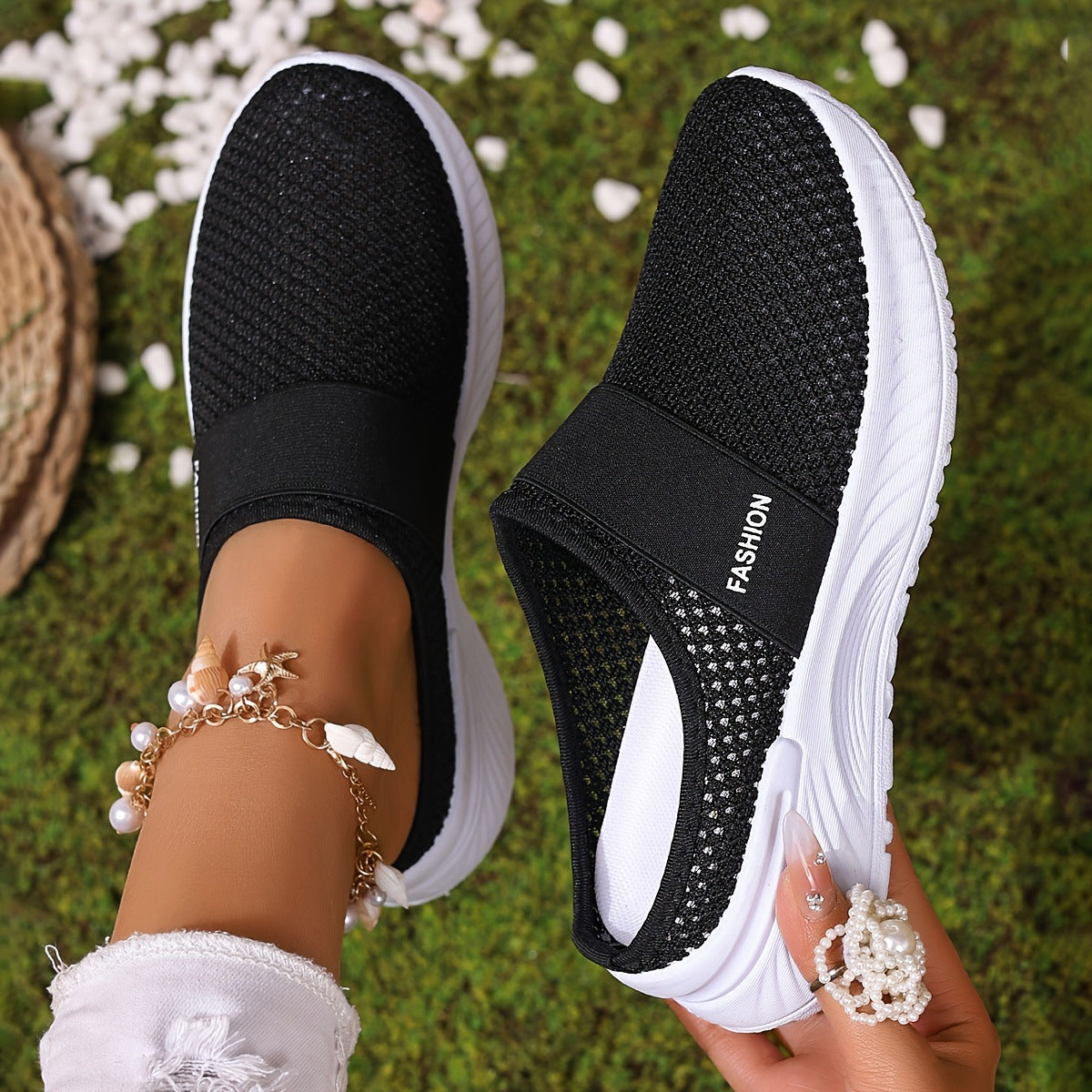 Summer Air Mesh Slip On Trainers | Comfort Open Back Casual Walking Footwear