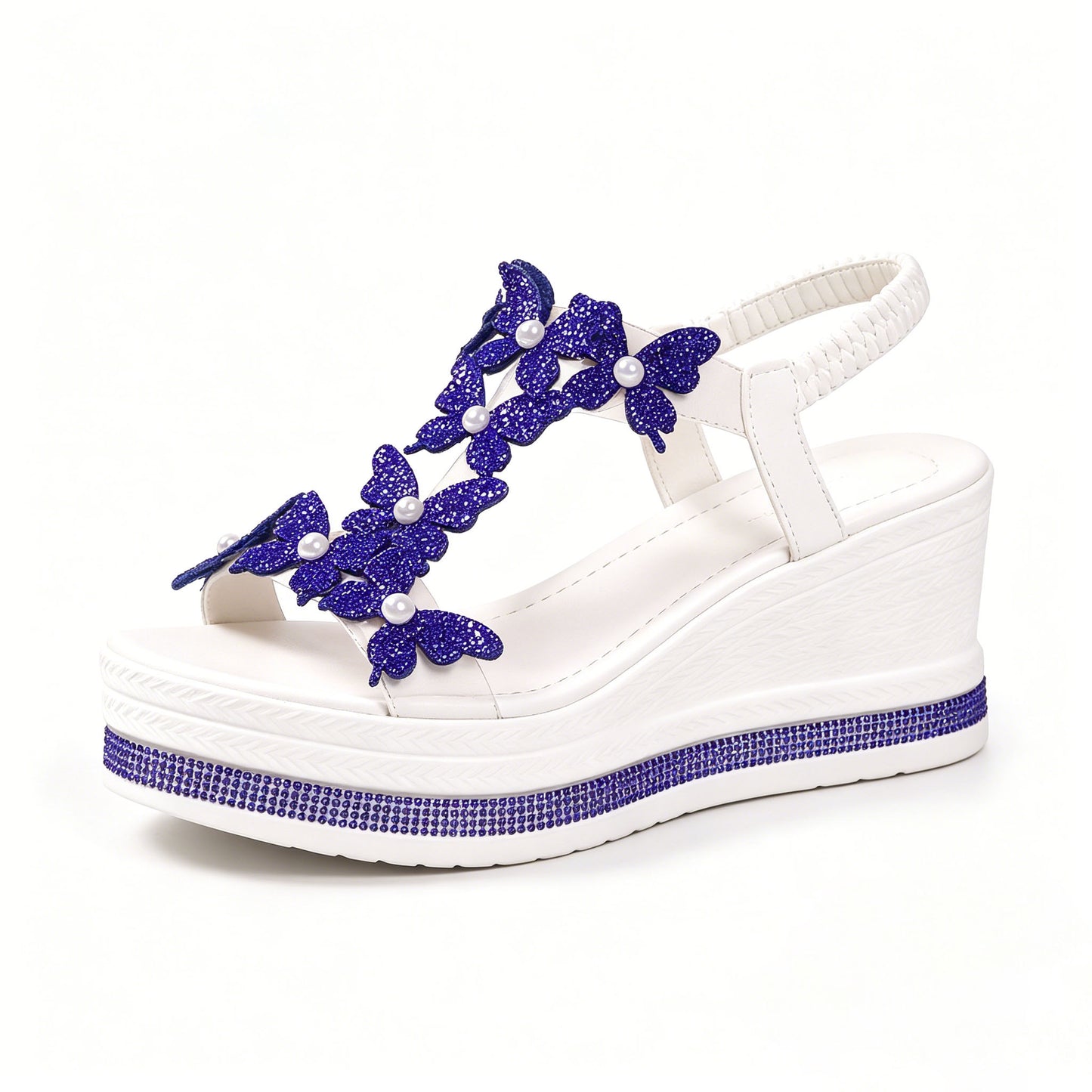 Women's Rhinestone Butterfly Wedge Sandals with Arch Support