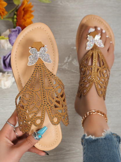 Women's Rhinestone Embellished Butterfly Flat Sandals