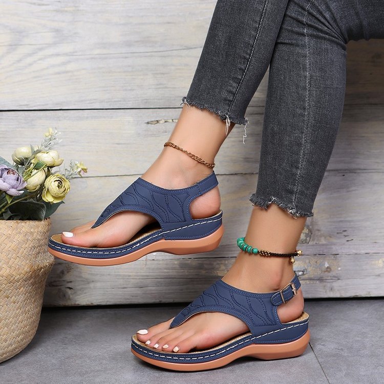 Comfortable Padded T-Strap Wedge Sandals for Beach & Casual Summer Outfit