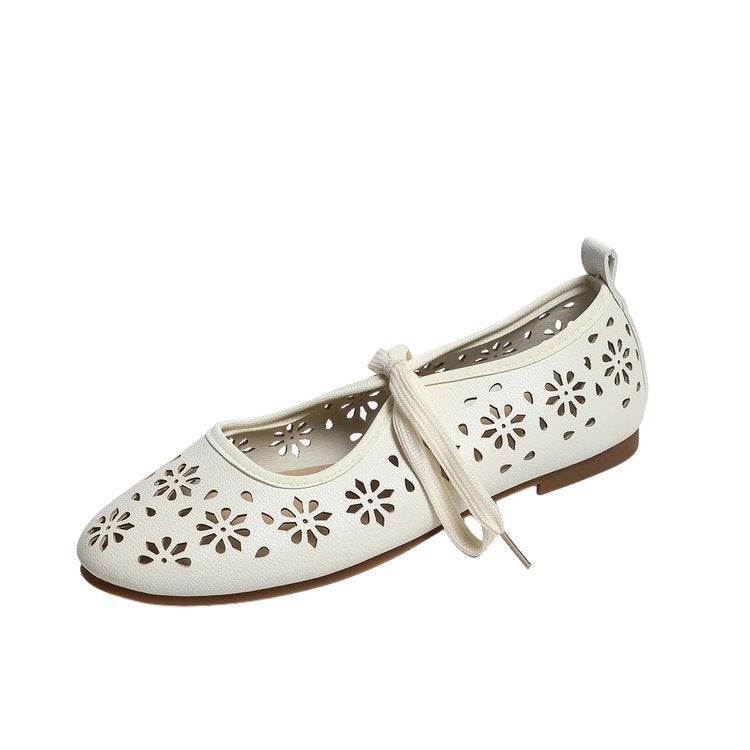 Ladies Breathable Perforated Floral Flat Shoes Casual Walking Daily Footwear