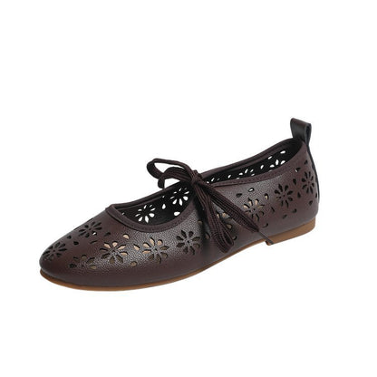 Ladies Breathable Perforated Floral Flat Shoes Casual Walking Daily Footwear