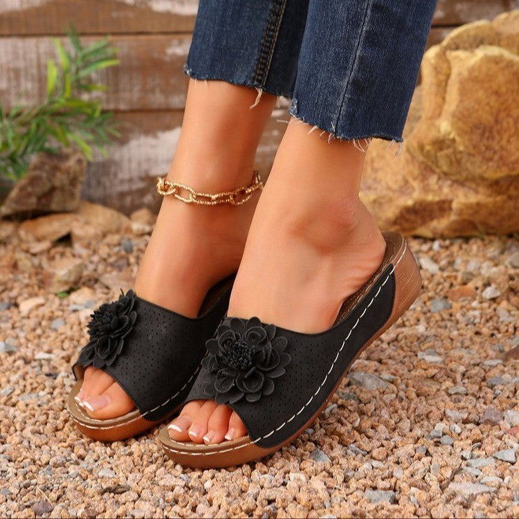 Comfortable Non-Slip Solid Color Open-Toe Wedge Sandals For Women, All Day Walking, Breathable & Lightweight