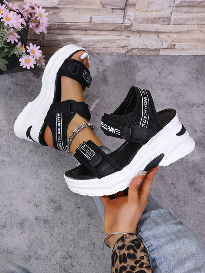 💝Summer Sale⭐❤2026 Summer Women's One Strap Hook & Loop Wedge Platform Sandals Fashion Versatile Beach Casual Shoes