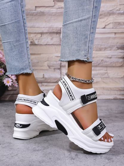 💝Summer Sale⭐❤2026 Summer Women's One Strap Hook & Loop Wedge Platform Sandals Fashion Versatile Beach Casual Shoes