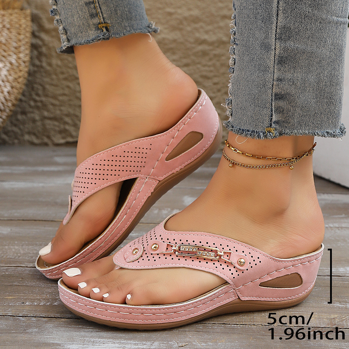 Women's Wedge Heel Flip Flops, Thong Sandals, Casual Beach Slides