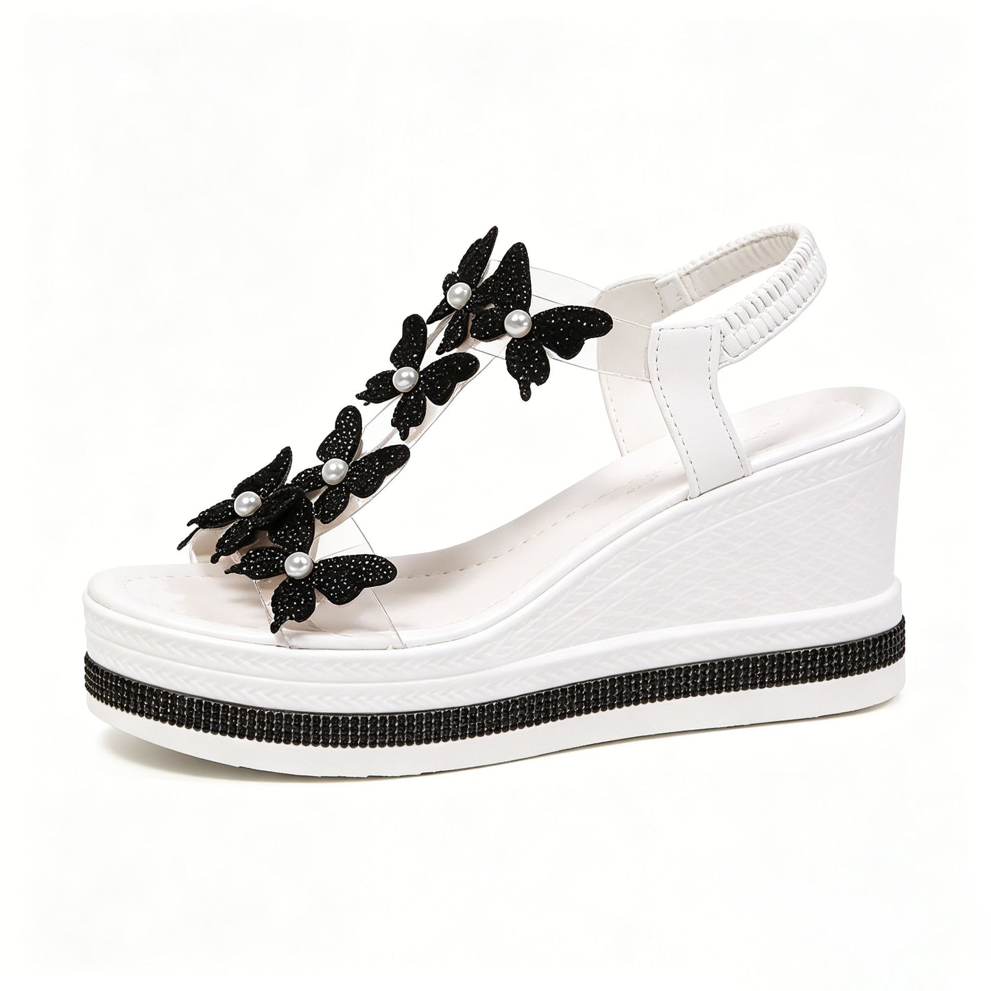 Women's Rhinestone Butterfly Wedge Sandals with Arch Support