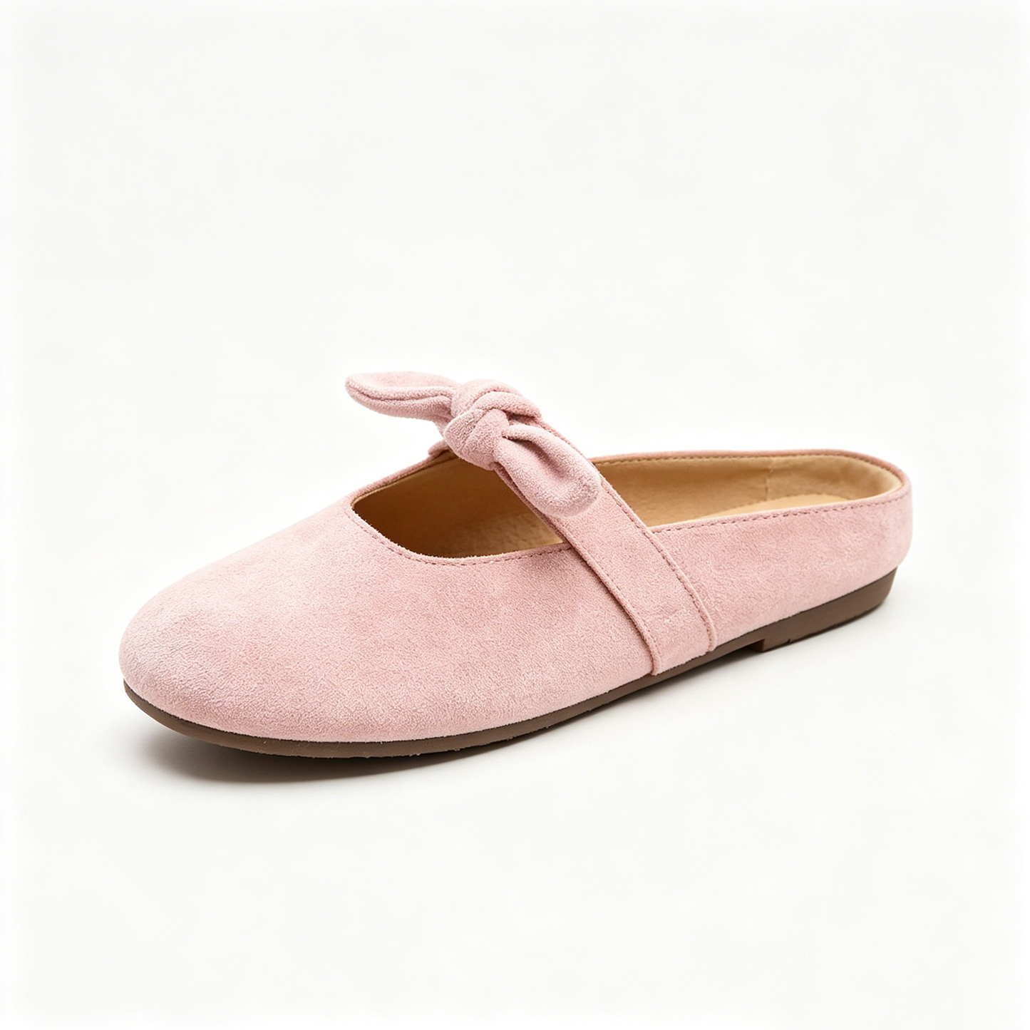 Sweet Bow Suede Backless Mules | Minimalist Round Toe Flat Slides for Summer