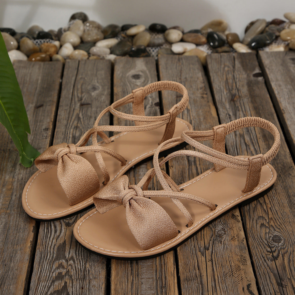 Knot-Front Elastic Ankle Sandals – Easy Slip-On with Arch Support